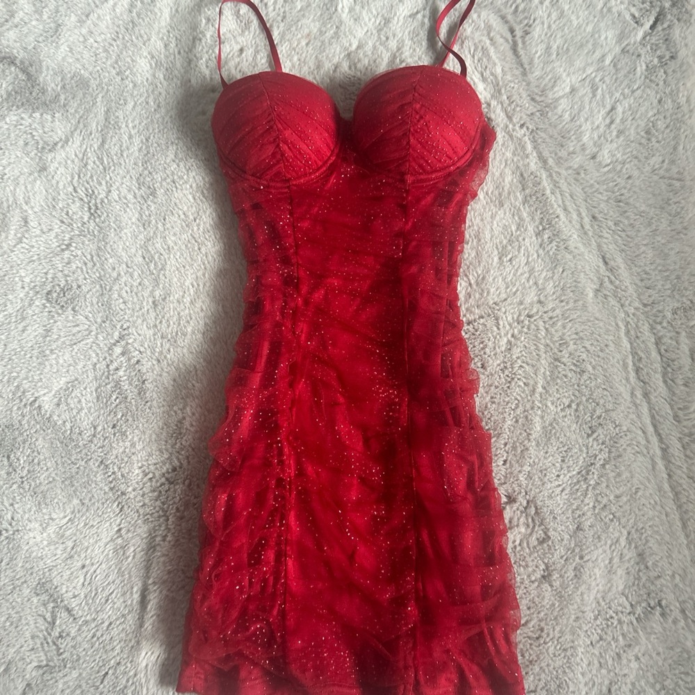 Red sparkle corset dress